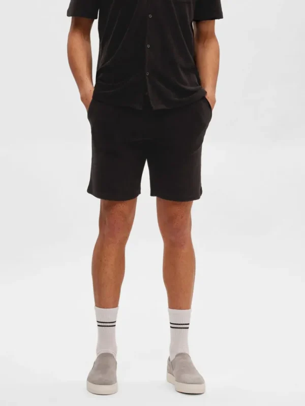 Shorts>SELECTED FROTTÉ SHORTS Black