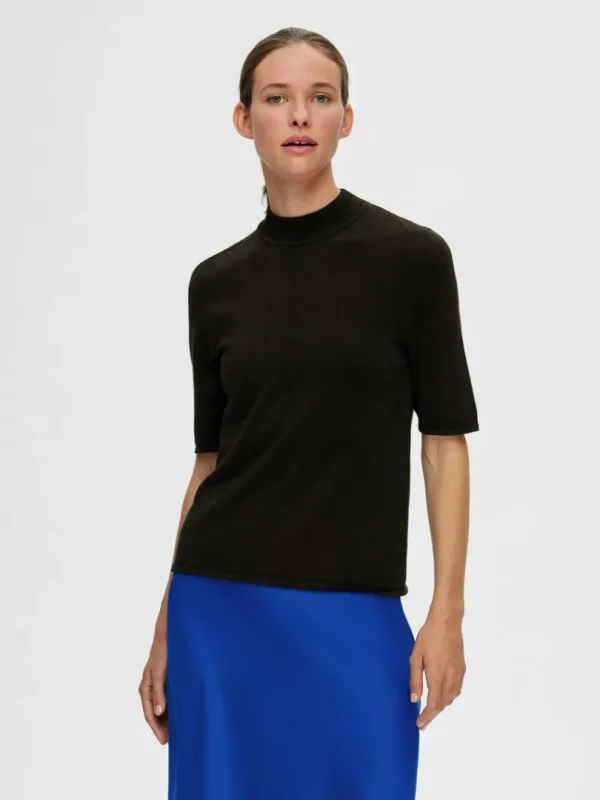 T-shirts | Toppe Og Bluser>SELECTED GLIMMER STRIKKET TOP Black