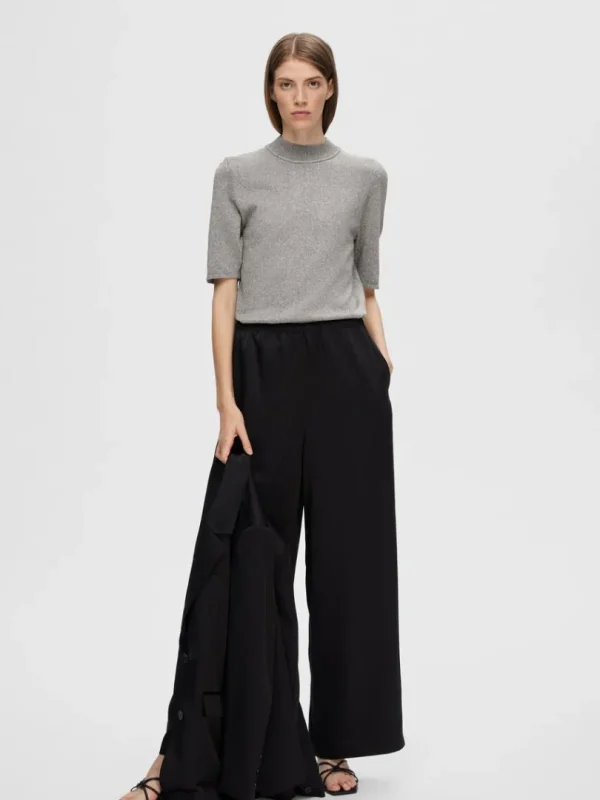 T-shirts | Toppe Og Bluser>SELECTED GLIMMER STRIKKET TOP Grey