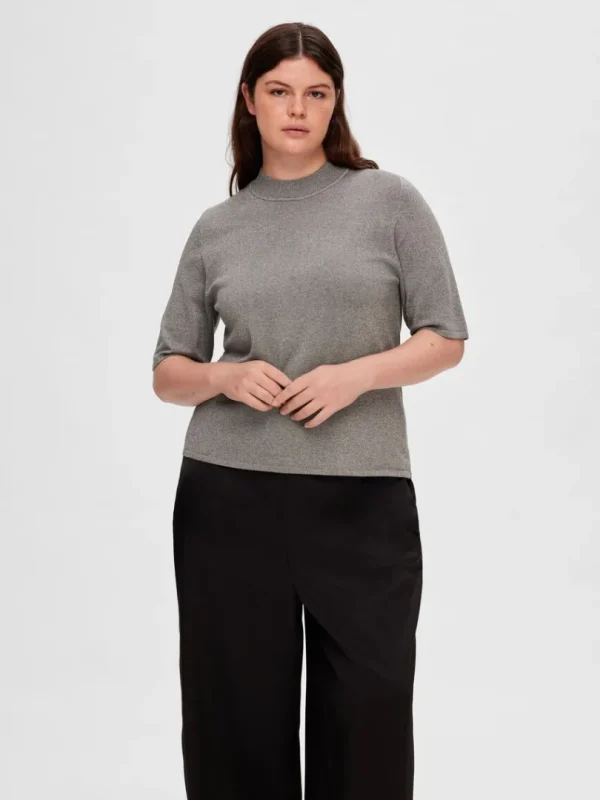 T-shirts | Toppe Og Bluser>SELECTED GLIMMER STRIKKET TOP Grey