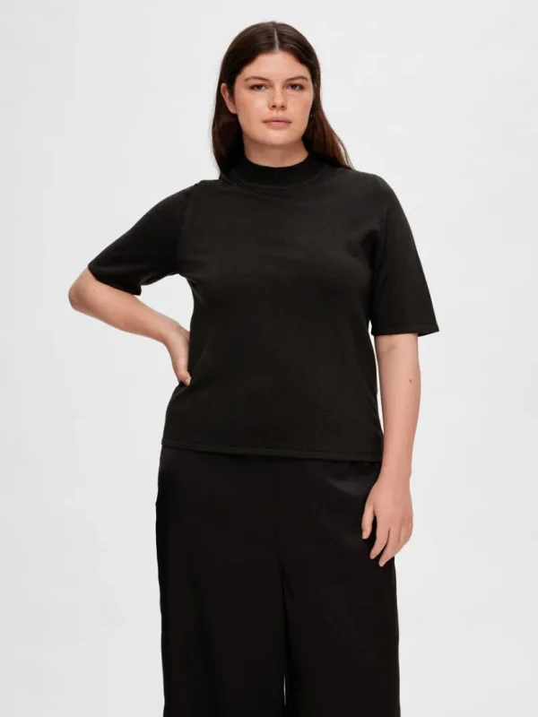 T-shirts | Toppe Og Bluser>SELECTED GLIMMER STRIKKET TOP Black