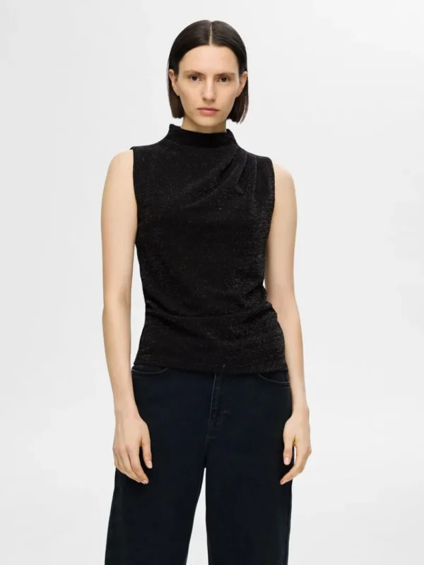 Toppe Og Bluser>SELECTED GLIMMER TOP UDEN ÆRMER Black