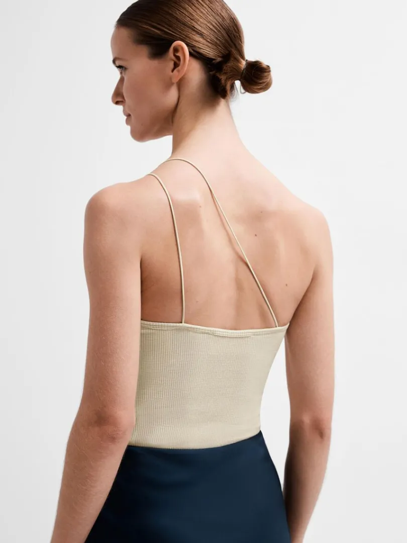 glitrende_oneshoulder_bod_2.webp Toppe Og Bluser>SELECTED GLITRENDE ONE-SHOULDER BODYSTOCKING Beige