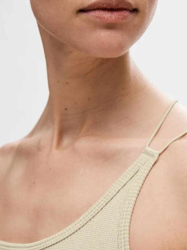 Toppe Og Bluser>SELECTED GLITRENDE ONE-SHOULDER BODYSTOCKING Beige
