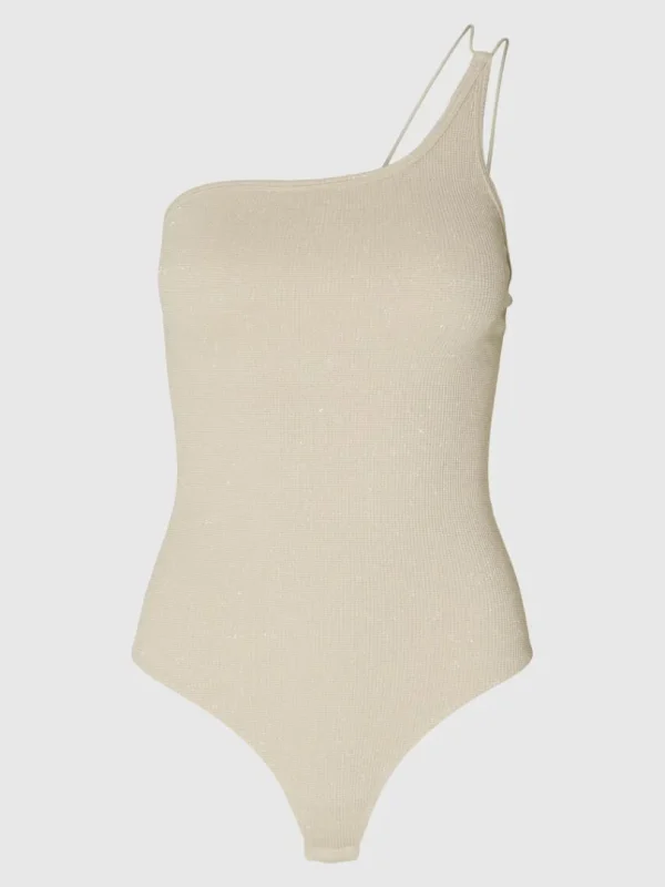 Toppe Og Bluser>SELECTED GLITRENDE ONE-SHOULDER BODYSTOCKING Beige