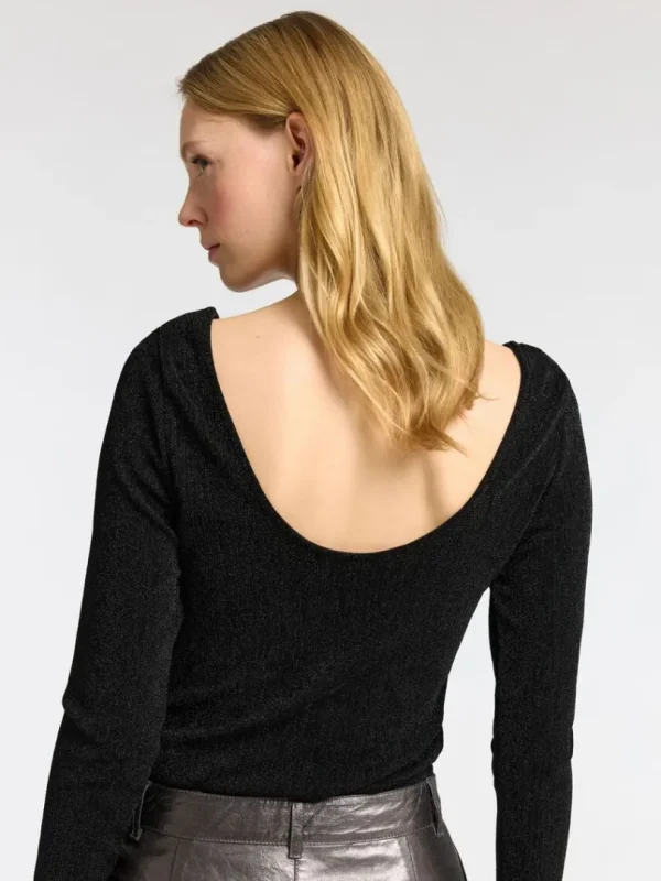 Toppe Og Bluser>SELECTED GLITRENDE TOP MED LANGE ÆRMER Black