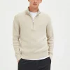 Strik>SELECTED HALF ZIP PULLOVER Beige