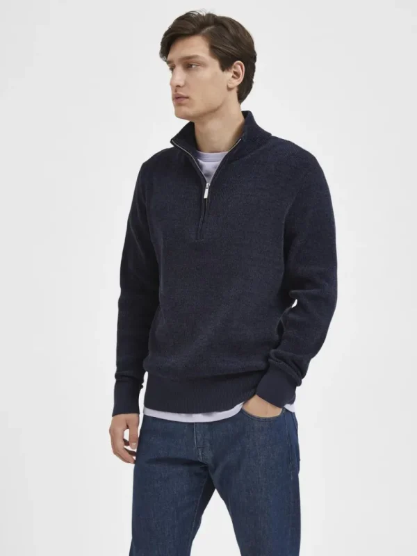 Strik>SELECTED HALF ZIP PULLOVER Blue