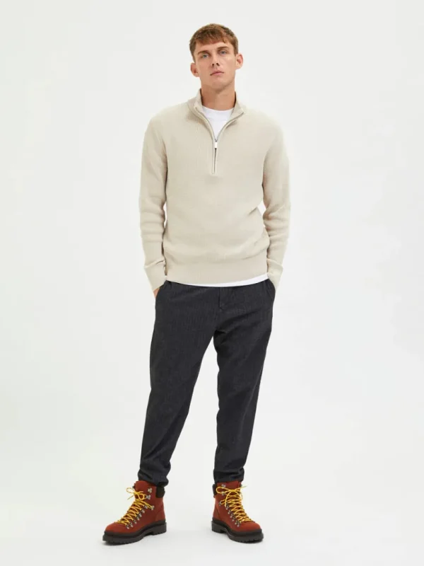 Strik>SELECTED HALF ZIP PULLOVER Beige
