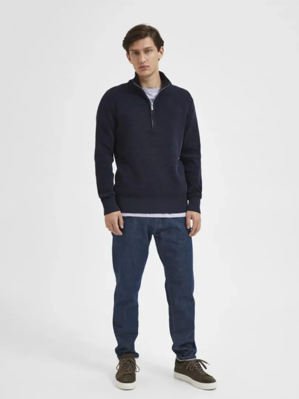 Strik>SELECTED HALF ZIP PULLOVER Blue