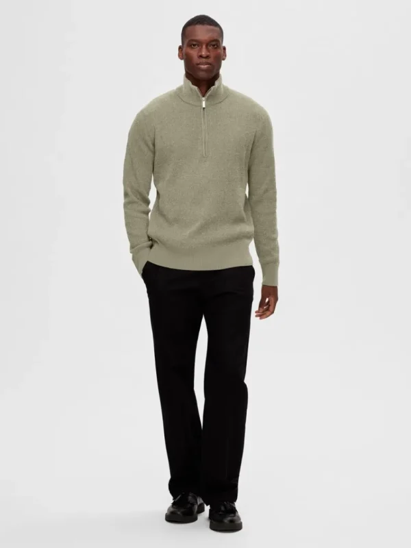 Strik>SELECTED HALF ZIP PULLOVER Green