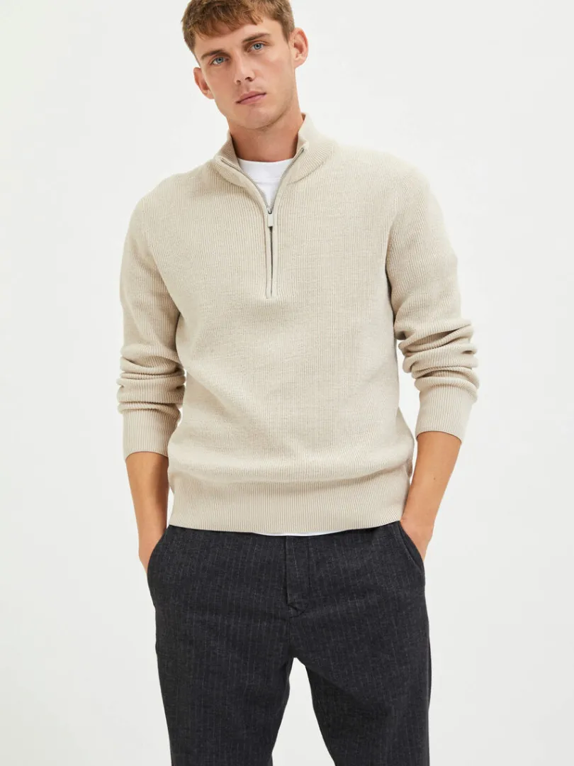 half_zip_pullover_2-1.webp Strik>SELECTED HALF ZIP PULLOVER Beige