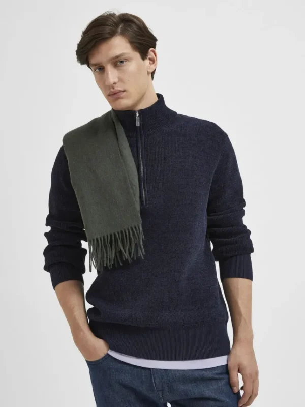 Strik>SELECTED HALF ZIP PULLOVER Blue