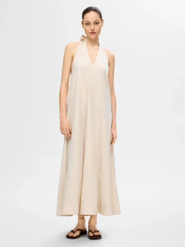 Kjoler>SELECTED HALTERNECK MAXIKJOLE Beige