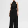 Kjoler>SELECTED HALTERNECK PLISSERET BUKSEDRAGT Black