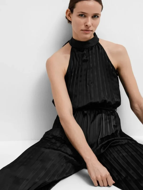 Kjoler>SELECTED HALTERNECK PLISSERET BUKSEDRAGT Black