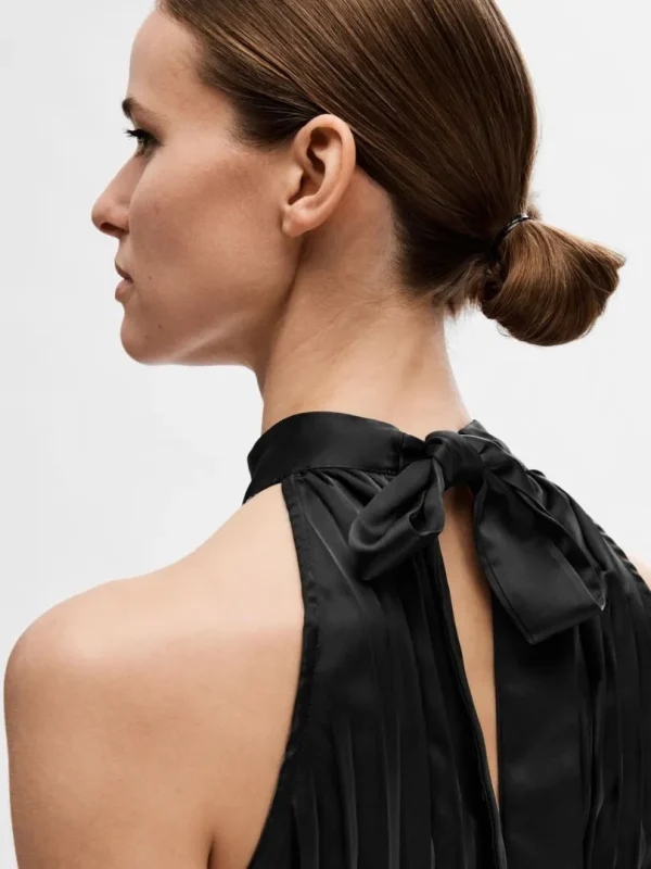 Kjoler>SELECTED HALTERNECK PLISSERET BUKSEDRAGT Black