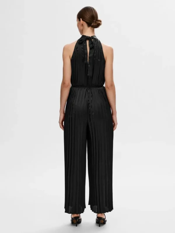 Kjoler>SELECTED HALTERNECK PLISSERET BUKSEDRAGT Black