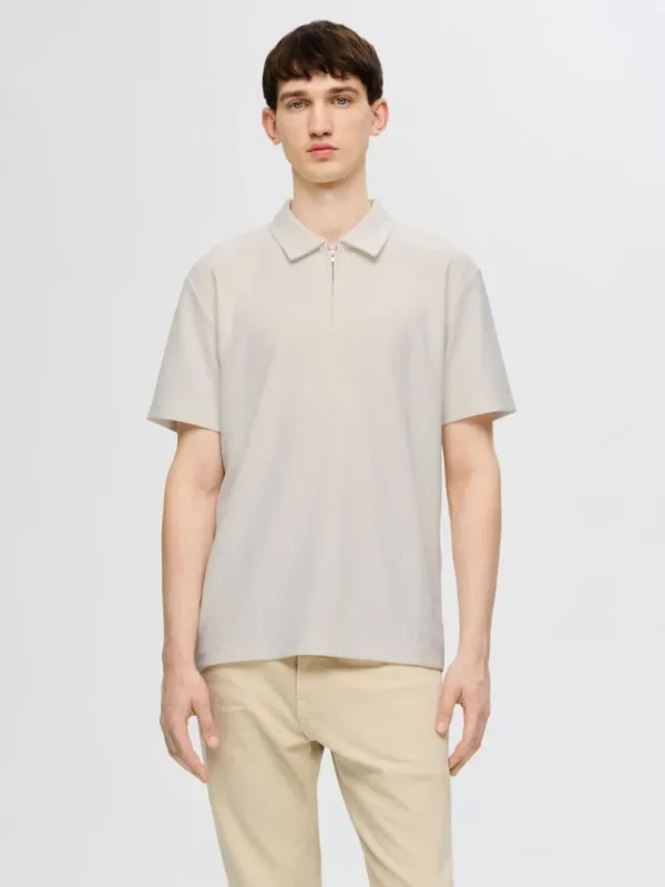 Poloer>SELECTED HALV LYNLÅS PLISSÉ POLO Beige