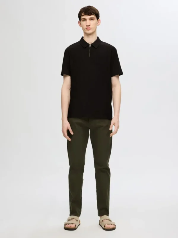 Poloer>SELECTED HALV LYNLÅS PLISSÉ POLO Black