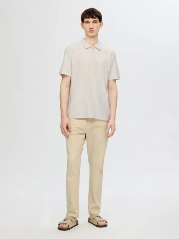 Poloer>SELECTED HALV LYNLÅS PLISSÉ POLO Beige