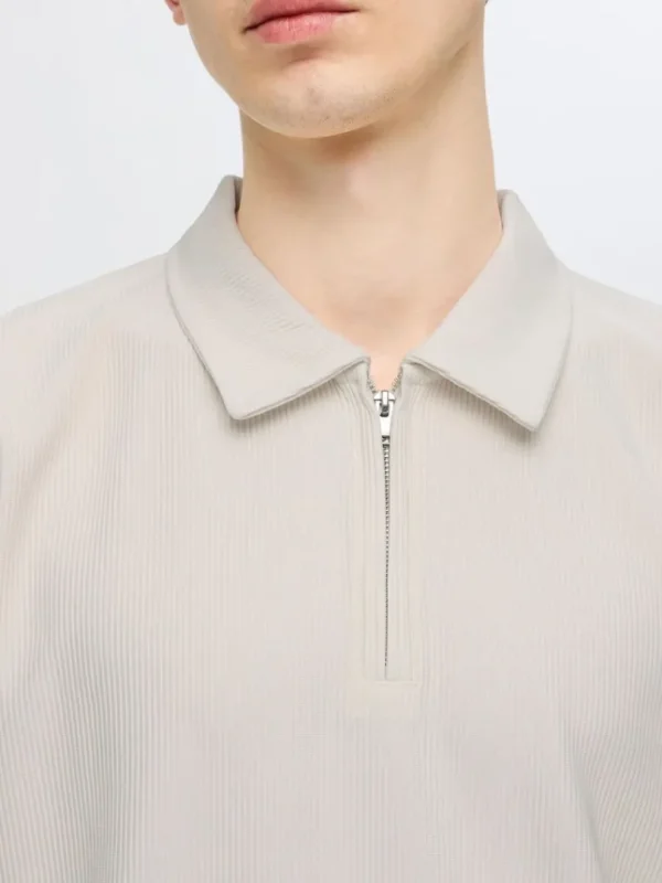 Poloer>SELECTED HALV LYNLÅS PLISSÉ POLO Beige