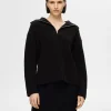 Strik>SELECTED HALV LYNLÅS PULLOVER Black