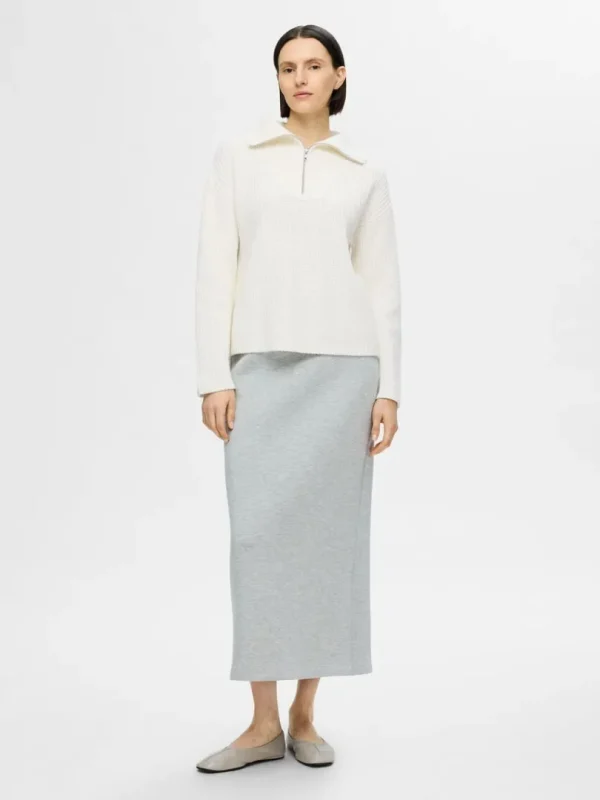 Strik>SELECTED HALV LYNLÅS PULLOVER White