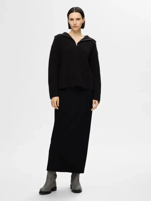 Strik>SELECTED HALV LYNLÅS PULLOVER Black