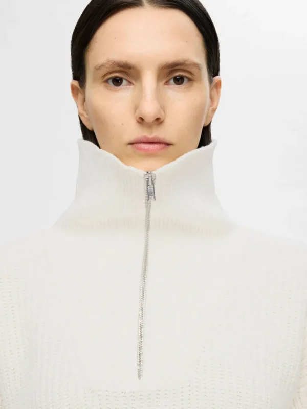 Strik>SELECTED HALV LYNLÅS PULLOVER White