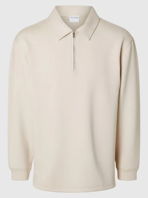 Hættetrøjer & Sweatshirts>SELECTED HALV LYNLÅS SWEATSHIRT Beige