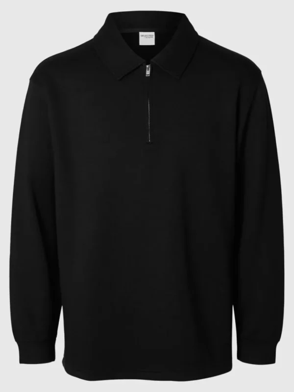 Hættetrøjer & Sweatshirts>SELECTED HALV LYNLÅS SWEATSHIRT Black