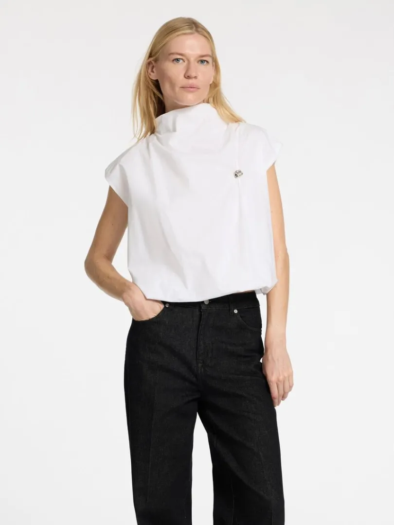 high_neck_kort_top_0.webp Toppe Og Bluser>SELECTED HIGH NECK KORT TOP White