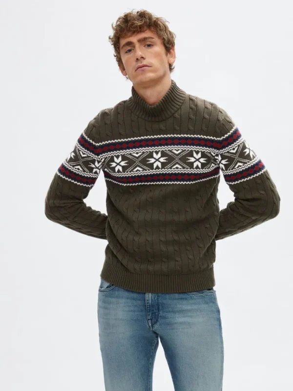 Strik>SELECTED - HØJ HALS JULESWEATER Green