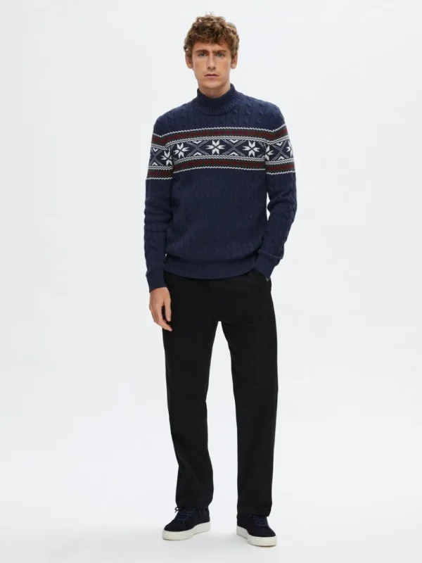 Strik>SELECTED - HØJ HALS JULESWEATER Blue