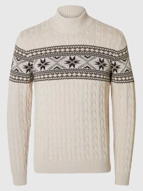 Strik>SELECTED - HØJ HALS JULESWEATER Yellow