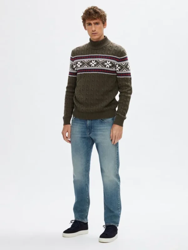 Strik>SELECTED - HØJ HALS JULESWEATER Green