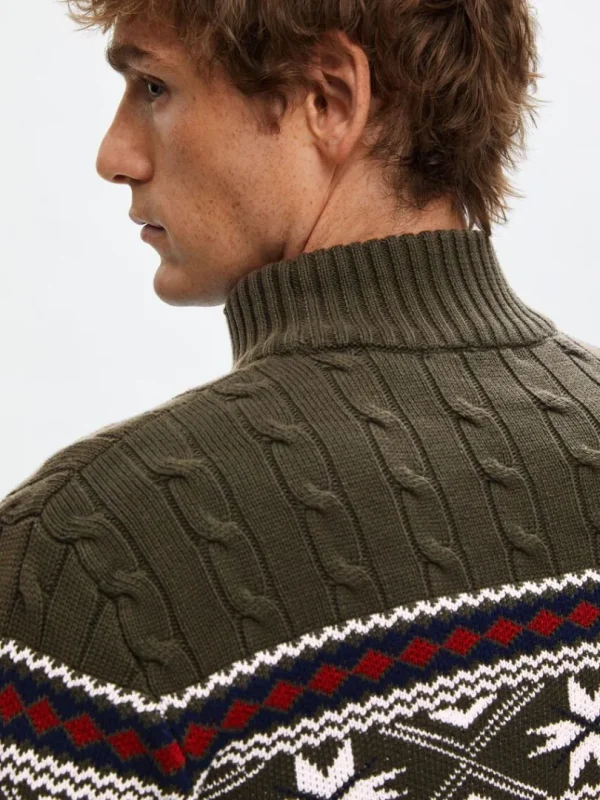 Strik>SELECTED - HØJ HALS JULESWEATER Green