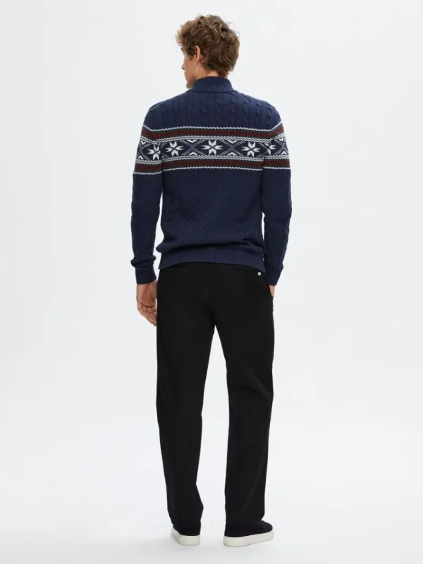 Strik>SELECTED - HØJ HALS JULESWEATER Blue