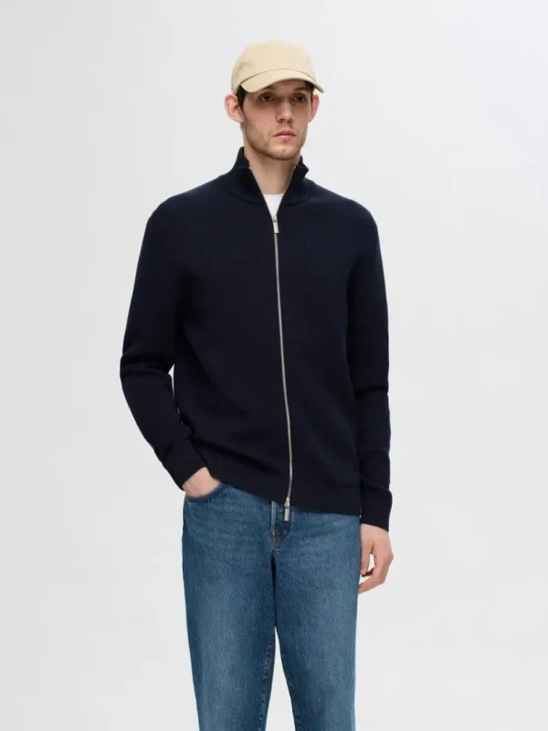 Strik>SELECTED HØJ HALS MED LYNLÅS STRIKKET CARDIGAN Blue