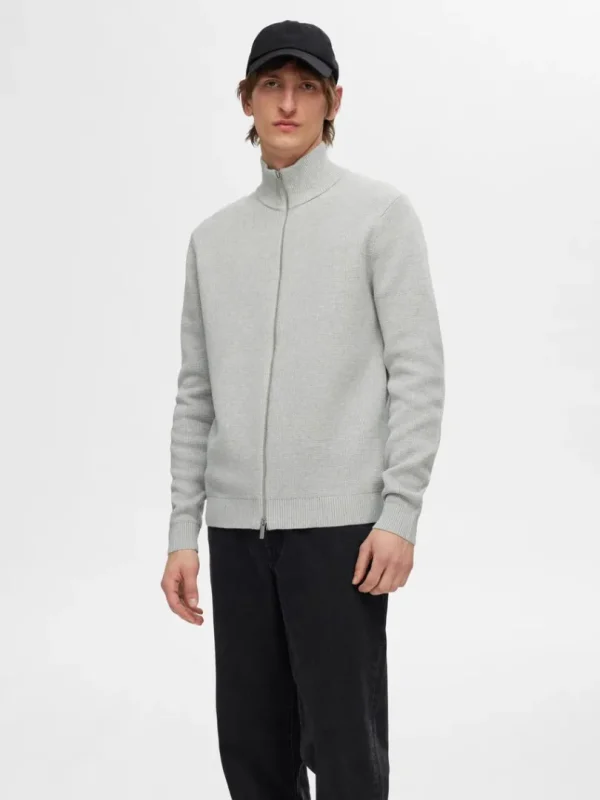 Strik>SELECTED HØJ HALS MED LYNLÅS STRIKKET CARDIGAN Grey