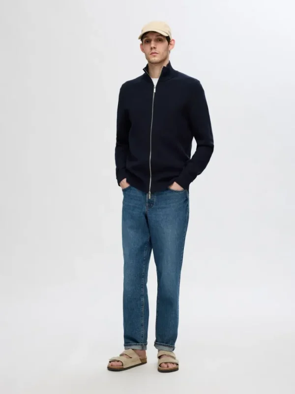 Strik>SELECTED HØJ HALS MED LYNLÅS STRIKKET CARDIGAN Blue