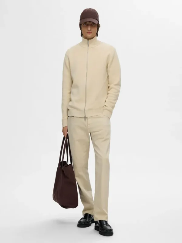 Strik>SELECTED HØJ HALS MED LYNLÅS STRIKKET CARDIGAN Beige
