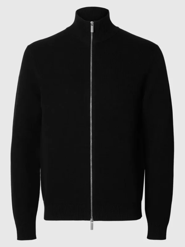 Strik>SELECTED HØJ HALS MED LYNLÅS STRIKKET CARDIGAN Black