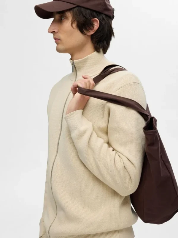 Strik>SELECTED HØJ HALS MED LYNLÅS STRIKKET CARDIGAN Beige