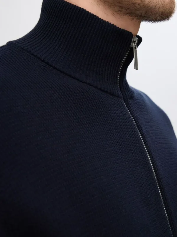 Strik>SELECTED HØJ HALS MED LYNLÅS STRIKKET CARDIGAN Blue
