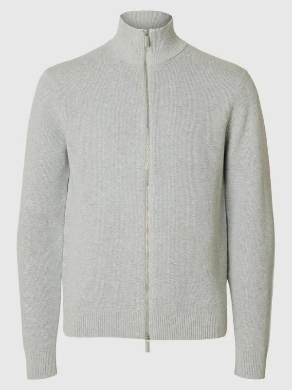 Strik>SELECTED HØJ HALS MED LYNLÅS STRIKKET CARDIGAN Grey