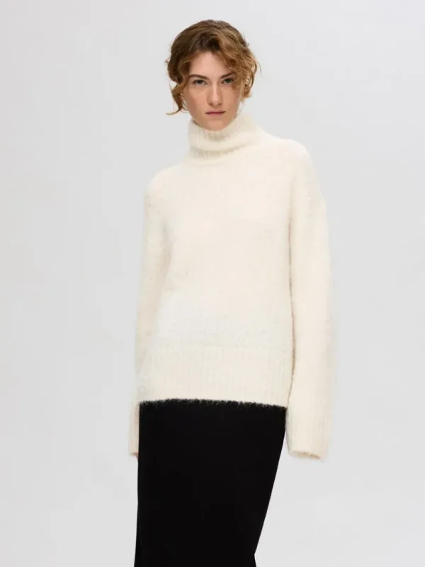 Strik>SELECTED HØJ HALS PULLOVER Beige