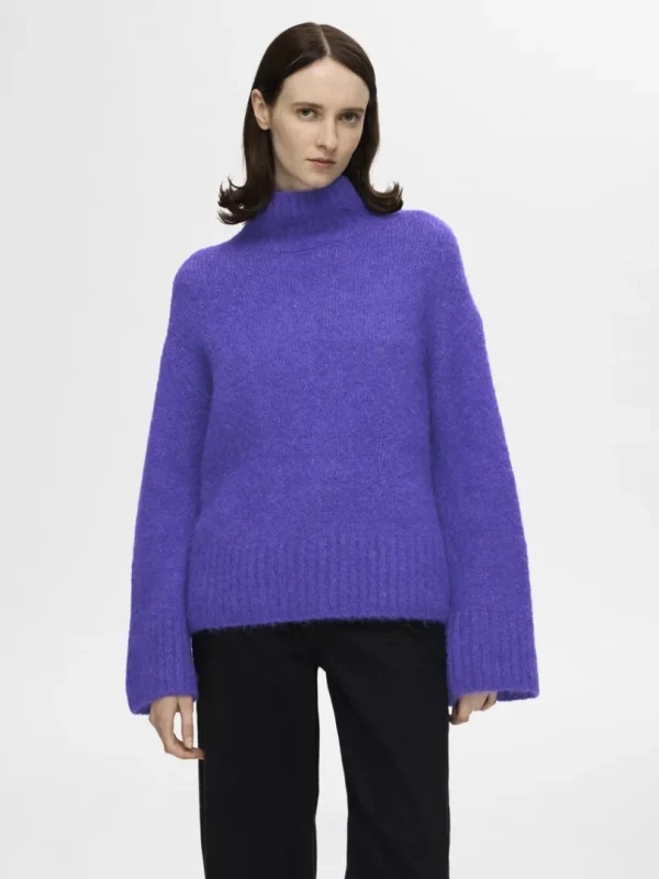 Strik>SELECTED HØJ HALS PULLOVER Purple