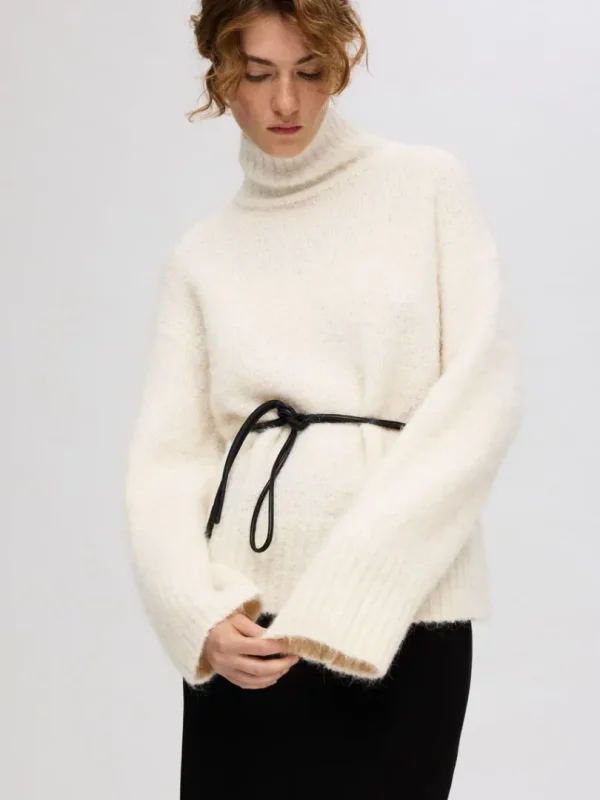 Strik>SELECTED HØJ HALS PULLOVER Beige